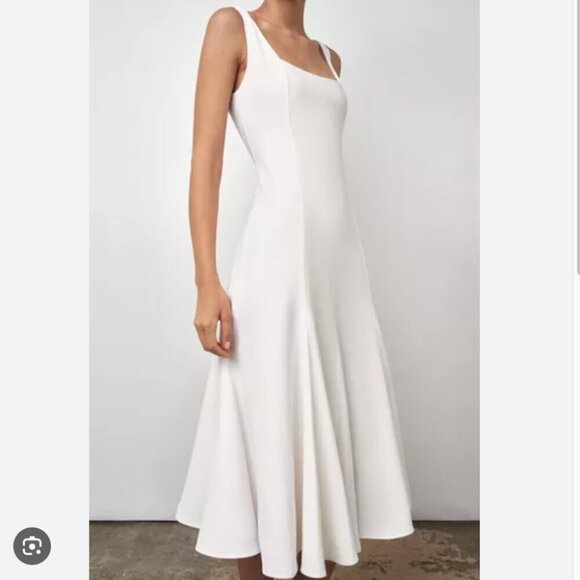 Zara Sleeveless Square Neck Flared Skirt Long Dress NWT White Size Small - Picture 1 of 12